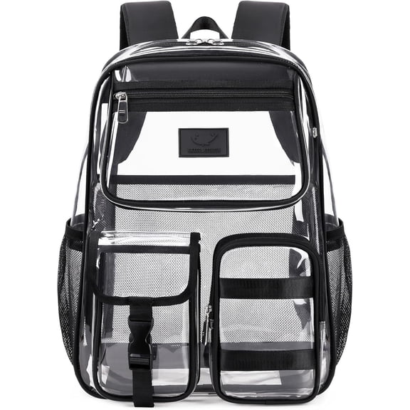 AO ALI VICTORY Clear Backpack, Stadium Approved Transparent Heavy Duty See Through College Bookbag Travel Work Daypack Security for Teens women(Black)