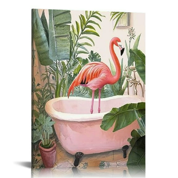 Acheng Flamingo Wall Art in Bathtub, Flamingo In Bathroom Picture, Humor Animals Bathroom Artwork Prints Poster Style Wall Decor for Bathroom Decor  12x16 in