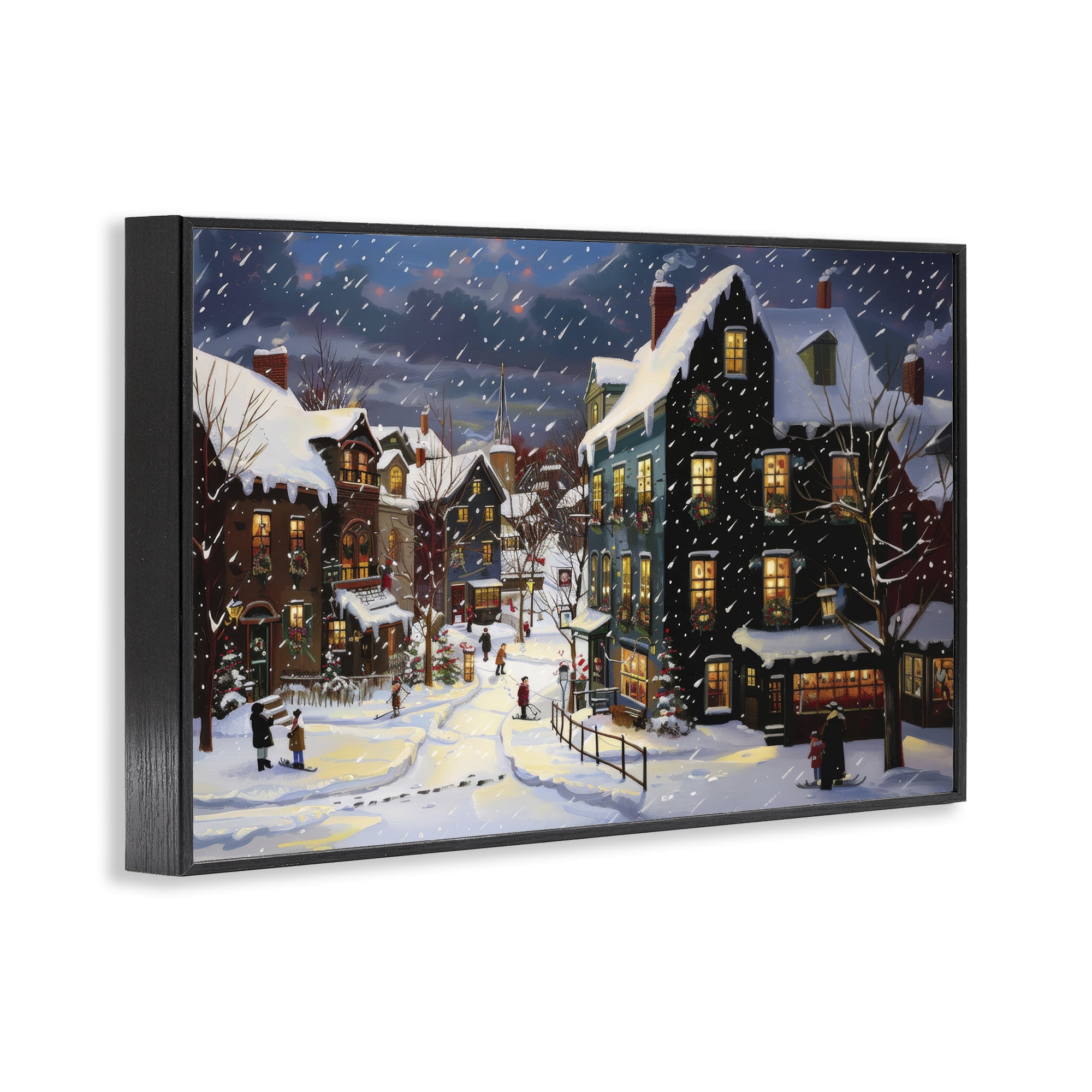 Stupell Industries Frozen Urban Charm Town & City Painting Black Framed Art Prints Wall Art, 24 x 16