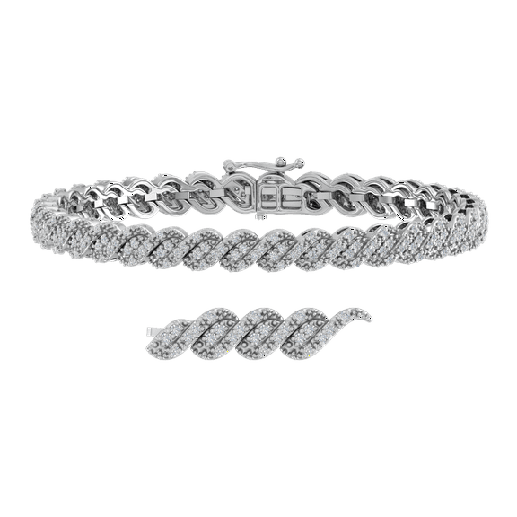 1 1/2 Carat Diamond Link Bracelet in 925 Sterling Silver (7.5 Inch)