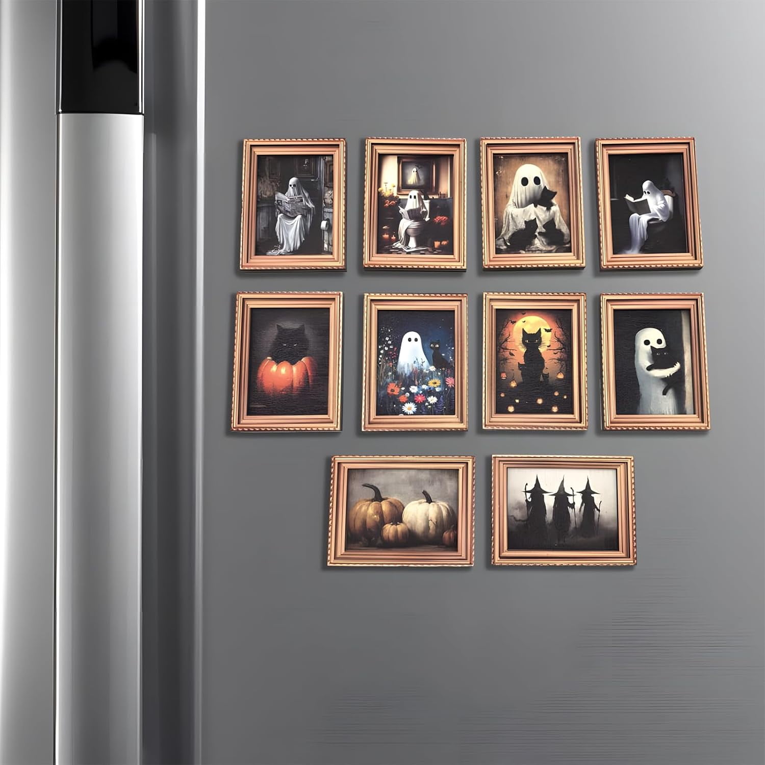 Halloween Retro Wooden Fridge Magnets, Cute Little Ghost Trick or Treat Decorative Halloween Wooden Cat Fridge Magnetic Stickers for Fridge Car Office Cabinets Decor