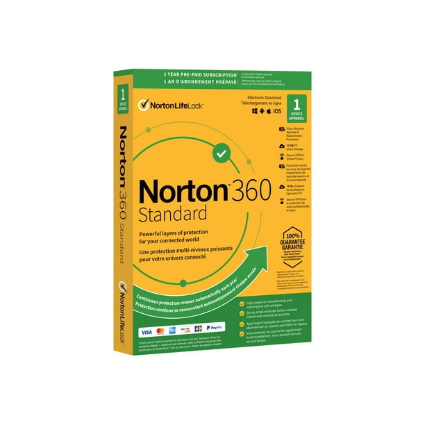 rand het kan Verraad Norton 360 Standard - Box pack (auto-renewal) (1 year) - 1 device, 10 GB  cloud storage space - download - Win, Mac, Android, iOS - Walmart.com