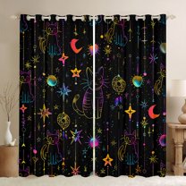 Manfei Cute Cat Curtains Pack of 2 (42x84 Each),Galaxy Stars Print Curtains Blackout,Boho bohemian Style Bedroom Curtains For Girls Kids,Ultra Soft Home Decor