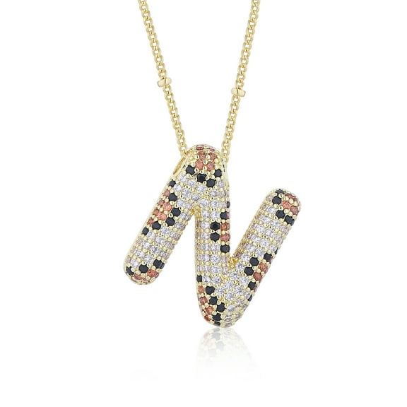 Z ZACHÉ 14k Gold Plated Leopard Print Balloon Letter Necklace Pavé Cubic Zirconia Hip-Hop Style Bubble Letter Necklace Women's Choker Necklace Jewelry Gift