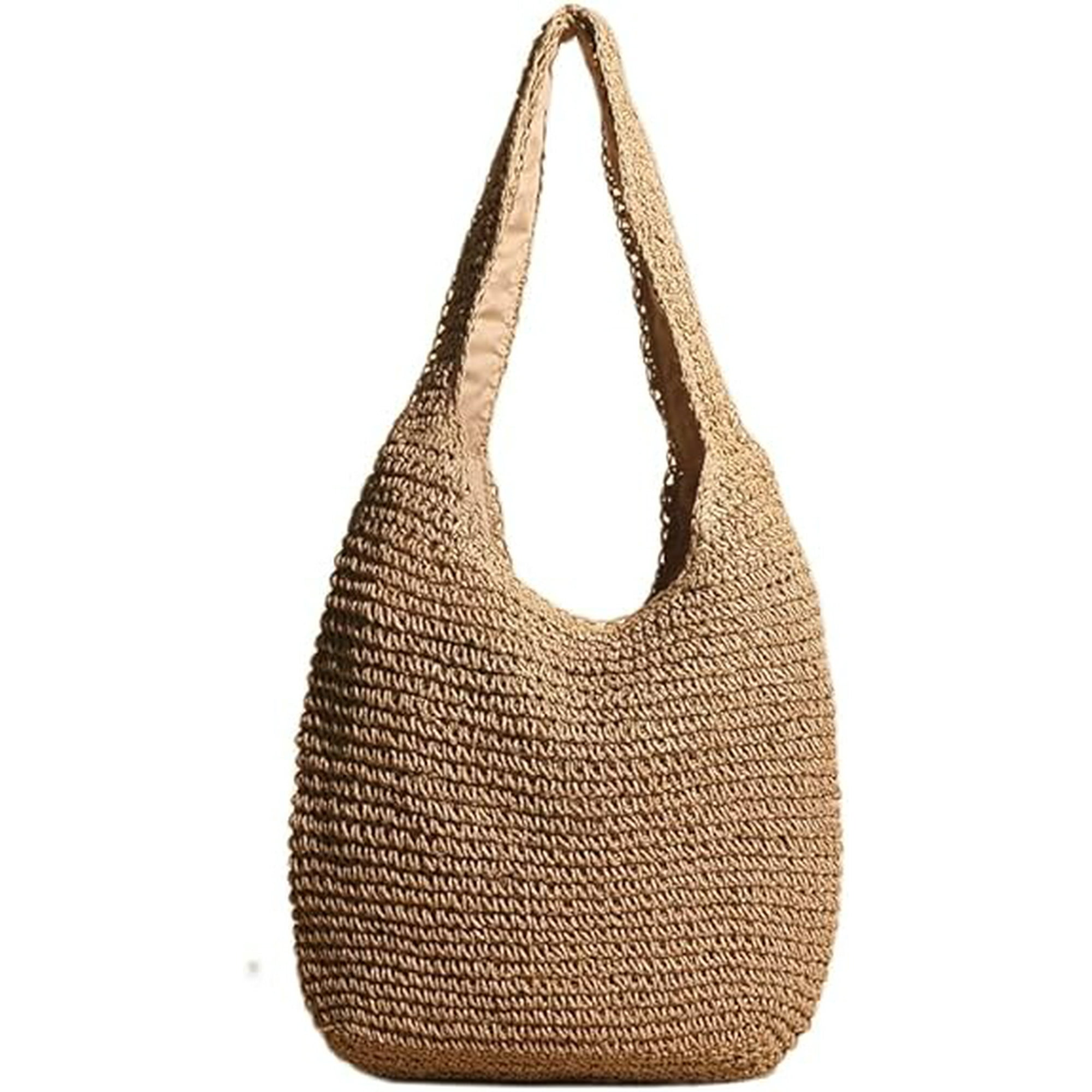Straw Hobo Bags for Women Vintage Handbag Tote Bag Boho Crochet Beach Bag Trendy Handwoven Shoulder Bags Purse brown