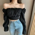 thumbnail image 2 of Camisa de mujer Blusa de manga larga con hombros descubiertos Top corto con vendaje sin espalda, Negro Vogacara AP001261-01B, 2 of 7