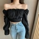 thumbnail image 2 of Camisa de mujer Blusa de manga larga con hombros descubiertos Top corto con vendaje sin espalda, Negro Vogacara AP001261-01B, 2 of 7