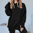 thumbnail image 2 of HVOBTTY Women's Long Sleeved Sweatshirts, Fall and Winter Tops for Women, Women's Casual Solid Color Long Sleeve Thumb Hole Athletic Hooded Pullover Sweatshirt Black, Black, 2 of 5