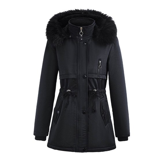 DAFPZW Womens Long Puffer Jackets with Faux Fur Hood Warm Fleece Winter Coats Thicken Snow Ski Down Coats Parka Jackets