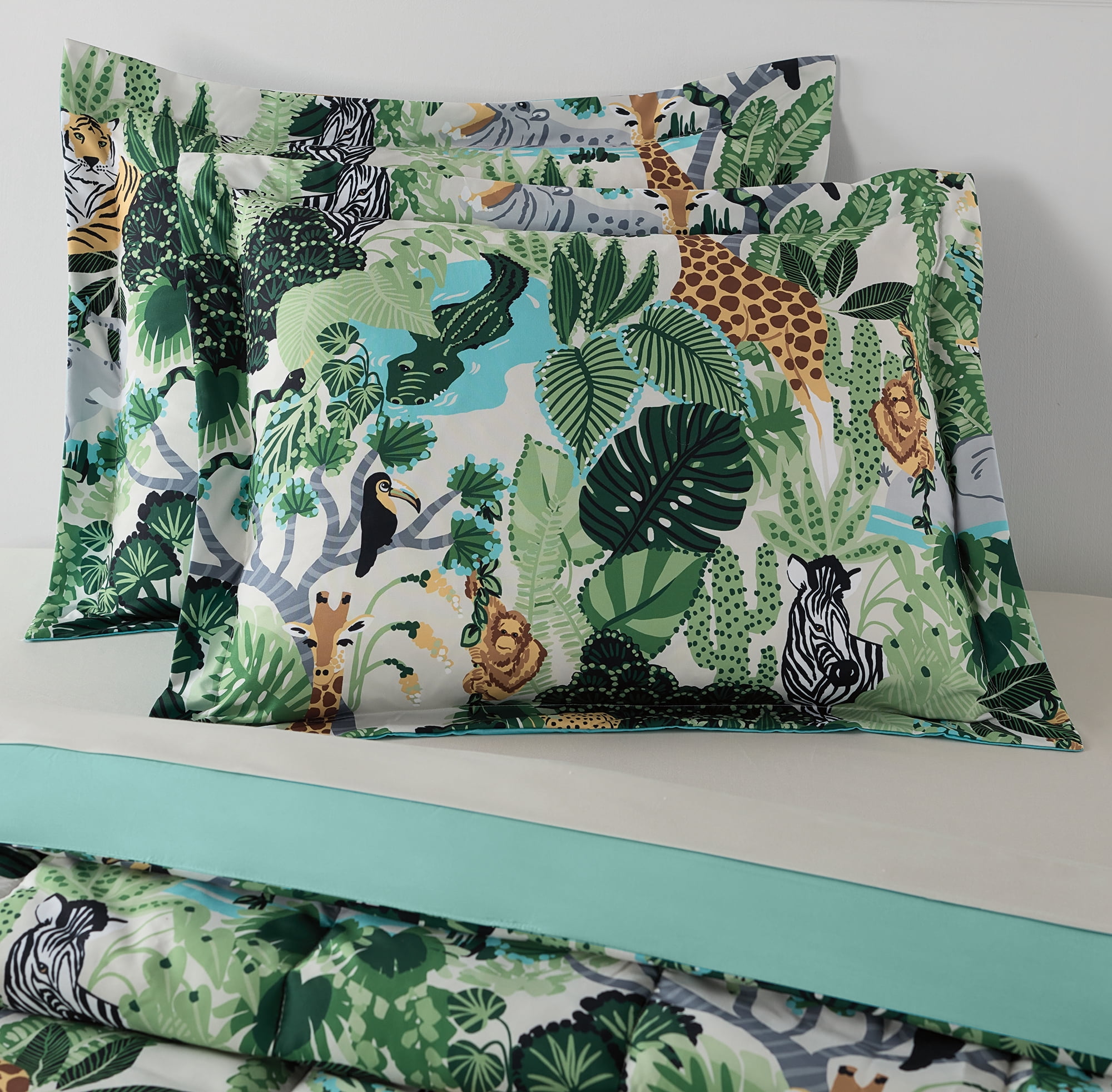 Your Zone 7 Piece Green Jungle Polyester Bedding Set for Kids, Unisex, Full