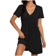 thumbnail image 2 of Antinious Women Solid V-Neck Short Sleeve Pocket Loose Casual Dress, 2 of 5