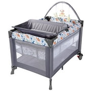 Portable Baby Playard Sturdy Crib Bed Nursery Center with Removable Bassinet and Changing Station, Grey