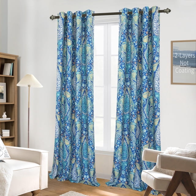Cortinas DriftAway con diseño de pavo real, 132 x 259 cm, color verde azulado, 2 paneles