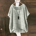 thumbnail image 2 of JFGHDG Women Oversized Linen Blend Top, Drop Shoulder Short Sleeve Crew Neck Tunic with High-Low Hem Gray 2XL, 2 of 5