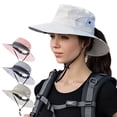 thumbnail image 1 of IC ICLOVER Sombrero para el Sol para Mujer, Cubo de Verano, Ala Ancha, Cola de Caballo, Boonie, Sombrero con Protección UV, Gorra de Playa de Malla Fresca Plegable, Beige, 1 of 7