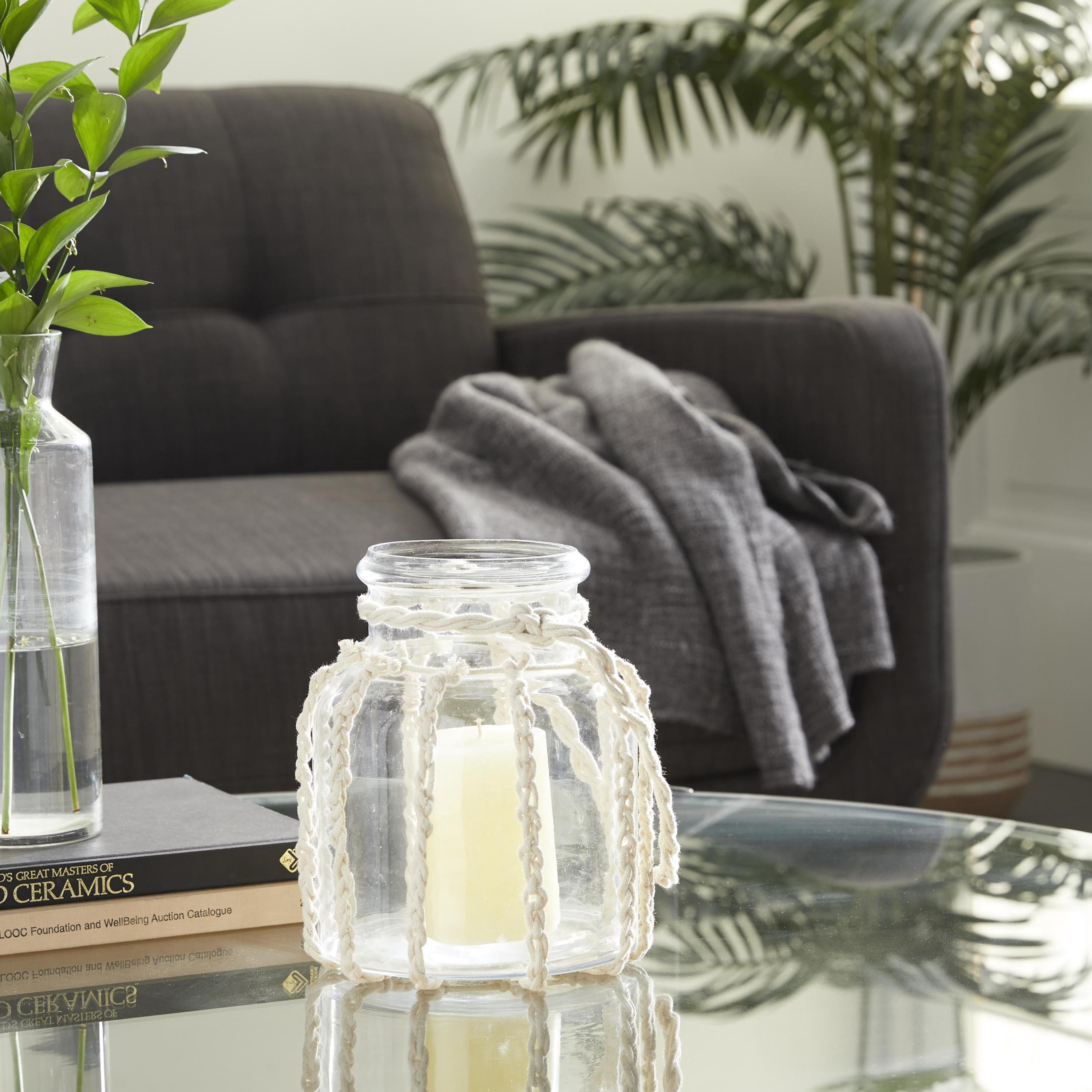 DecMode Clear Glass Decorative Candle Lantern with Rope Handle