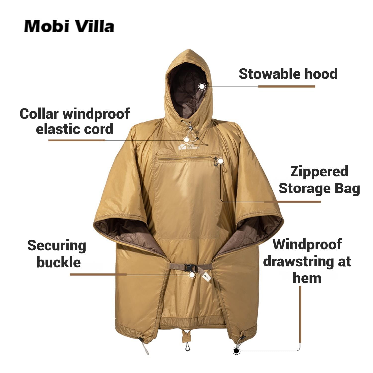 Mobi Garden, Poncho Sleeping Bag, Wearable Hooded Thermal Cape, Outdoor Warm Hooded Camping Quilt,  3 in 1 Sleeping Bag, 20D Ultralight Waterproof Fabric, For Home/Office/Camping/Traveling
