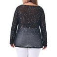 thumbnail image 3 of Agnes Orinda Plus Size Sheer Mesh Tops See Through Long Sleeve Crew Neck Tops Tee Blouse Clubwear 1X Black, 3 of 6