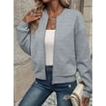 thumbnail image 3 of Womens Jacket Coat Casual Stand Collar Zip Up Fall Fashion Jackets Outfits with Pockets Grey M, 3 of 8