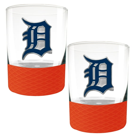 Detroit Tigers 2-Pack 14oz. Rocks Glass Set with Silcone Grip