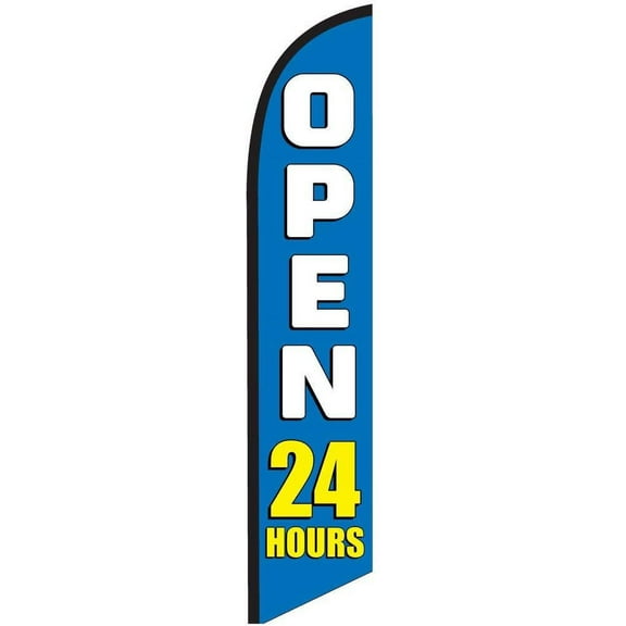 Open 24 Hours blue Feather Banner Swooper Flag - Replacement FLAG ONLY