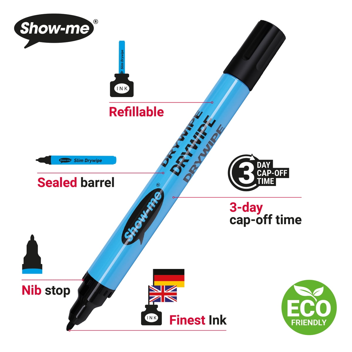 Show-me Classbox of 100 Fine Tip Slim Barrel Dry Erase Markers in Black