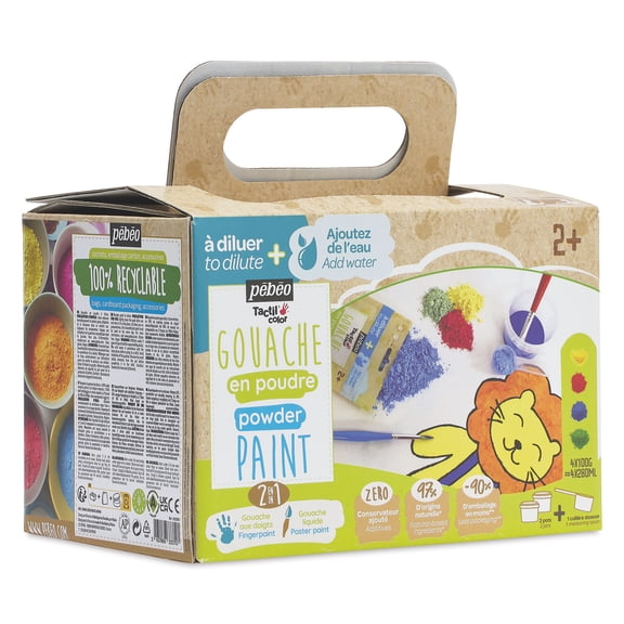 Pebeo Tactilcolor Powder Gouache Paints - Assorted Colors, 100 g (3.5 oz) Bags, Set of 4