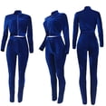 thumbnail image 3 of Gibobby Conjunto de sudadera para mujer Traje pantalón de chándal de terciopelo con cintura expuesta informal y elegante para mujer(Azul,XL), 3 of 4