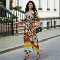 thumbnail image 4 of FKELYI Womens Fall Dress Long Sleeve Maxi Dress for Wedding Party Groovy Hippie Flower Print Casual Outdoor Cloth V Neck Soft Dresses with Pocket, L, 4 of 6