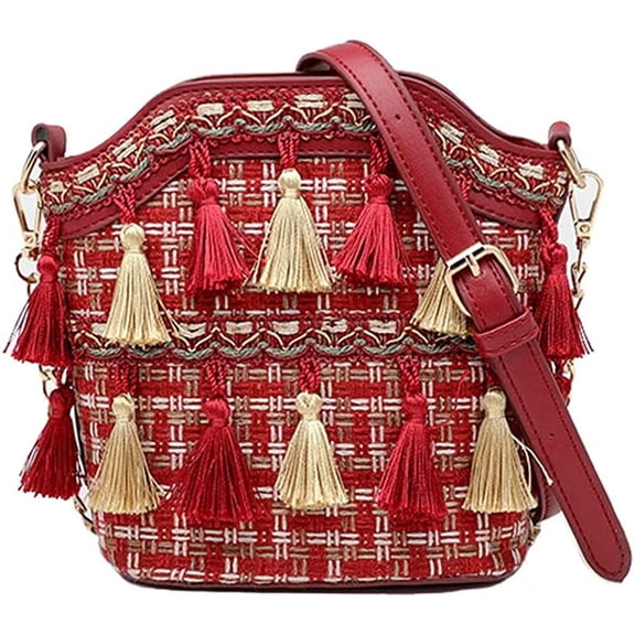 PIKADINGNIS Ethnic Tassel Sling Crossbody Bag for Women Vintage Shoulder Bags Tassel Nation Woven Handbag Casual Commuter Bag