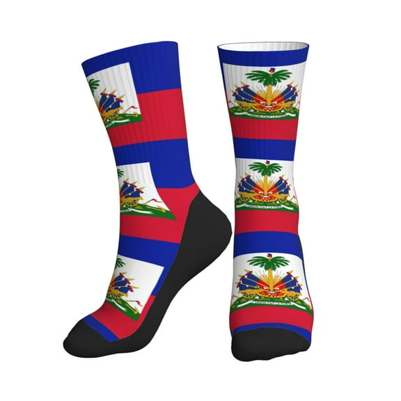 Mens Womens Haitian Flag Hiker Cushion Crew Socks