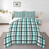 Homewish White Cyan Buffalo Full Size Comforter Sets for Teens, Chic Checkered Square Bedding Comforter Set, Modern Fashion Reversible Bedding Sets, Microfiber Bedroom Decor, 3-Piece