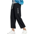 thumbnail image 2 of Fengqque Mens Wide-leg Pants Casual Lightweight Loose Fit Cropped Pants Beach Pants with Elastic Waistband Black 10(XL), 2 of 6