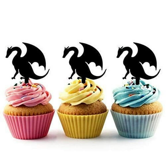 Whimsical Practicality's Dragon Silhouette Acrylic Cupcake Toppers 12 pcs