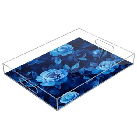 

Acrylic Tray 15.7*11.8*1.9 Inch Transparent Tray Food Tray Tea Cup Tray Serving Trays Cosmetics Storage Kitchen Table Bathroom Sundry Storage Four Blue Roses