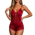 thumbnail image 2 of Outfits for Women Belted Lace Deep V Neck Solid Print Sleeveless Cami And Shorts 2 Piece At Home Wear Women's Clothing Sets Red L, 2 of 6