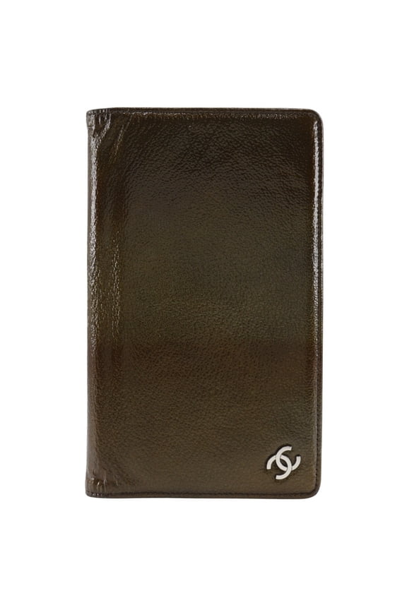 Pre-Owned CHANEL COCO Mark Long Wallet Enamel Bronze Women's (Fair)