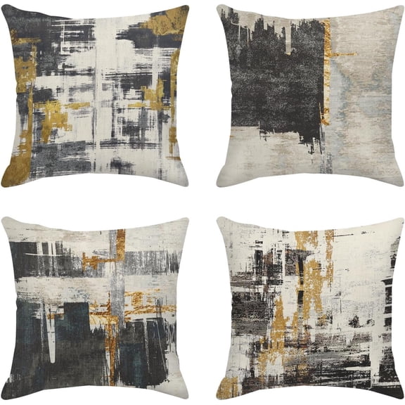 Throw Pillow Covers Set of 4 Abstract Black Gold Painting Decorative Pillow Cases for Outdoor Cushion Couch Sofa Decor 18x18 Inches Pillowcases Luxurious and Stylish