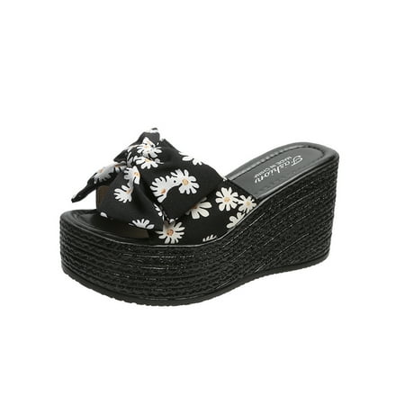 

Oucaili Ladies Summer Soft Platform Slippers Beach Lightweight Comfortable Slides Casual Open Toe Wedge Sandals