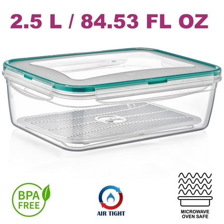 Microwave Safe Lunch Box Storage Container Airtight, Watertight Smelltight BPA FREE Rectangle 2.5L / 84.53 fl