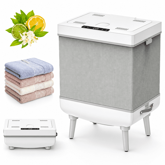 RUIE Towel Warmer for Bathroom, 35L Large Capacity Foldable Hot Towel Warmer Bucket with Heating and Drying Modes, 24H Delay Timer and LED Display for Oversized Towels, Robes and Blankets
