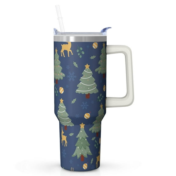 Christmas Day 40oz Holiday Tumbler with Handle and Straw, Santa Snowflakes Mug, Winter Stainless Steel Insulated Coffee Cup, Festive Gifts