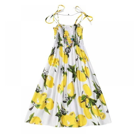 

Kids Girls Dress Summer Bohemian Suspenders Beach Sling Skirt Color Casual Fashion Flower Print