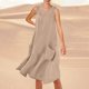 thumbnail image 1 of WILLBEST Vestido Lino Mujer Vestido Playero Informal De Verano De Color Liso Sin Mangas Hasta La Rodilla Con Cuello Redondo Y Bolsillos Para Vacaciones, Viajes Y Uso Diario, 1 of 3