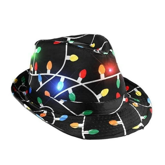Blinkee LUBFCLB-MULT Black Fedora in Christmas Bulb Prints Hat with Multicolor LEDs