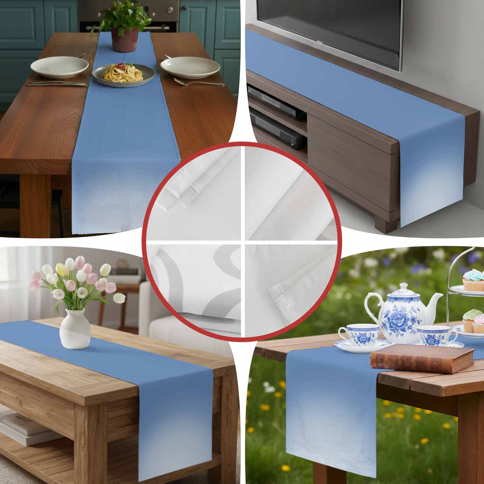 Watercolor Blue Gradient Table Runner 90 Inches Long, Minimalist Style Table Runners Tabletop Scarf Kitchen Dining Tables Decoration for Home Party Indoor Outdoor