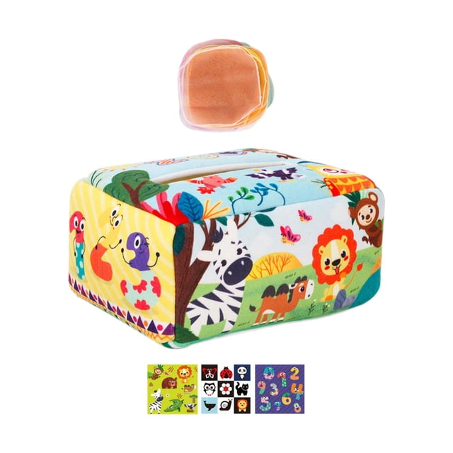 Caja de pañuelos para bebé, toallas de mano suaves, sensoriales, para fiestas Animal de granja