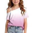 thumbnail image 2 of ITSAME One Shoulder T-Shirts for Girls Short Sleeve Tops Gradient Print Summer Loose Casual Tees Pink Size 9, 2 of 9