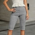 thumbnail image 2 of Bibifish Womens Pants Checkered Cropped Thin Summer Pants Stretchy Straight Leg Trousers Slim Fit Cute Plaid Trendy Ladies Streetwear Pants, 2 of 5