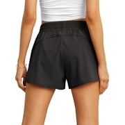 Cueply Womens Running Shorts High Waisted Athletic Gym Workout Shorts with Liner Zipper Pockets